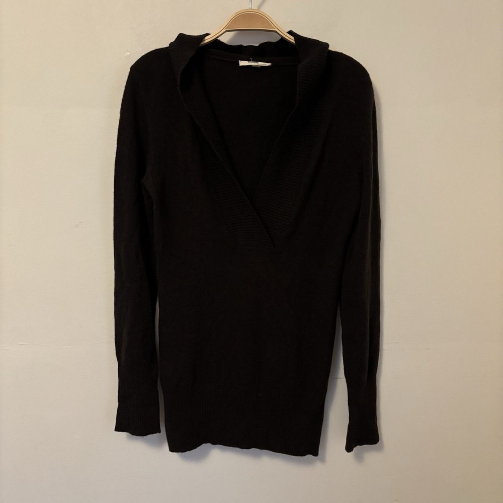 LA Made Women's 100% Cashmere Hooded Sweater Tunic Brown Small Knit